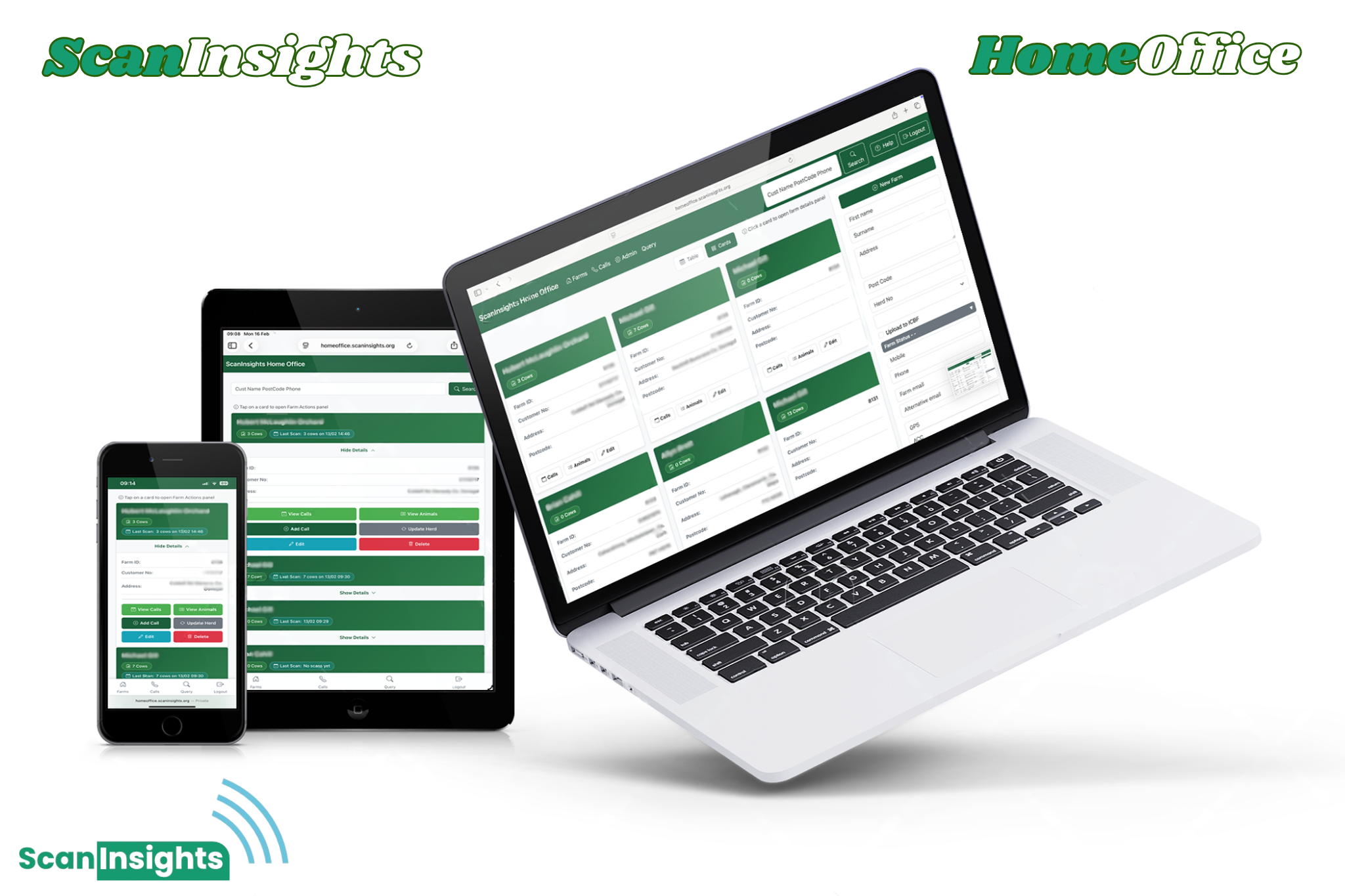 ScanInsights Home Office - Web-based management dashboard on desktop, tablet and mobile